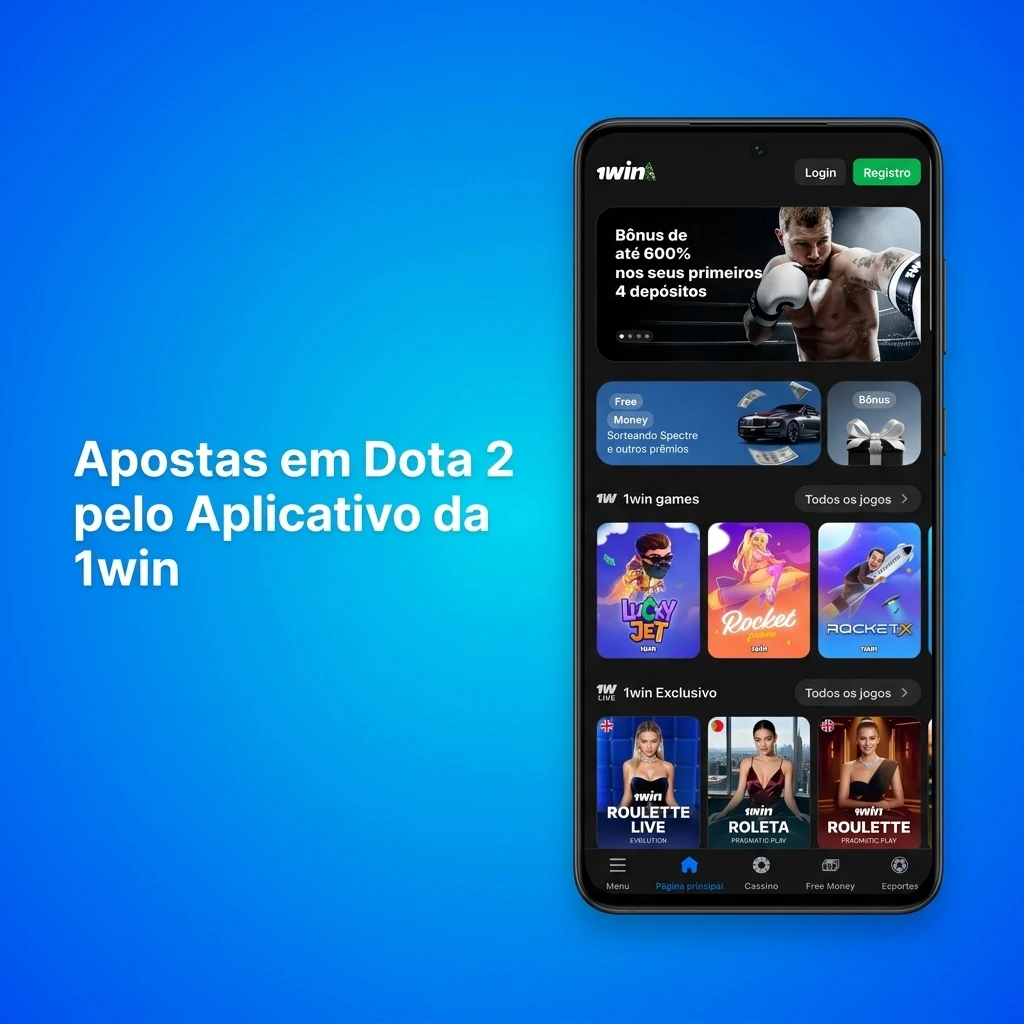 Aplicativo 1win para apostas em Dota 2 no celular com odds ao vivo e notificações de partidas