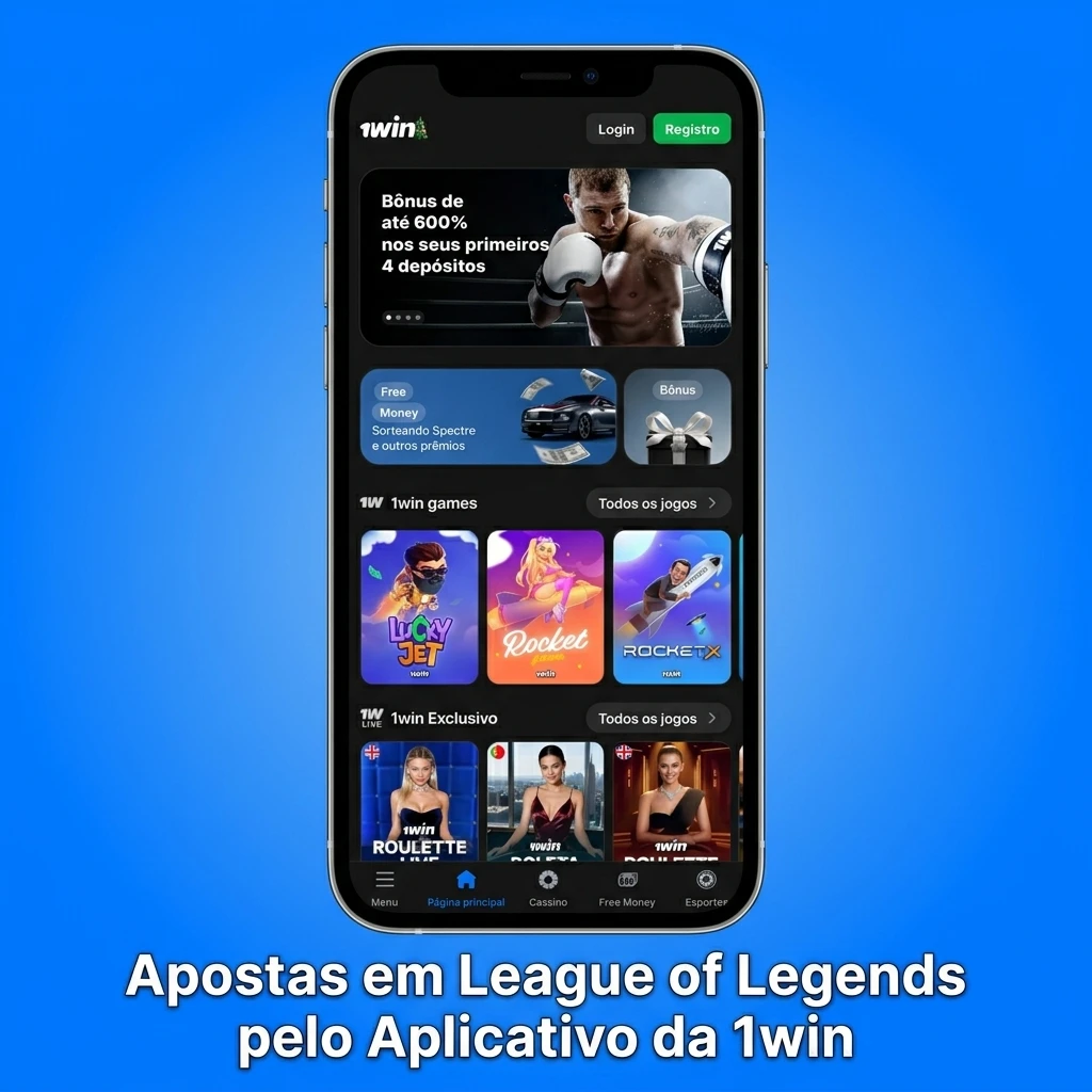Apostas em League of Legends pelo aplicativo 1win no celular com mercados LoL e transmissões ao vivo