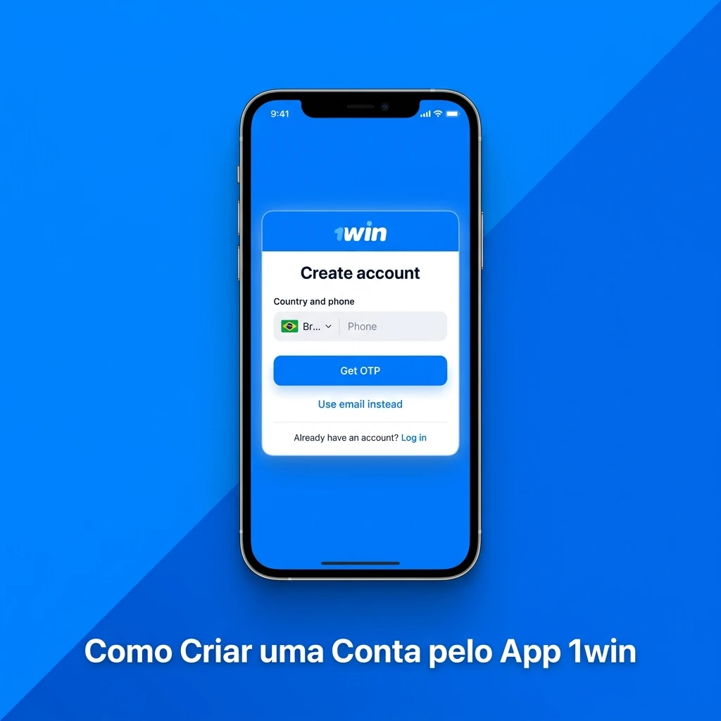 Tela do app 1win no iPhone mostrando o processo de criação de conta com campos de cadastro preenchidos