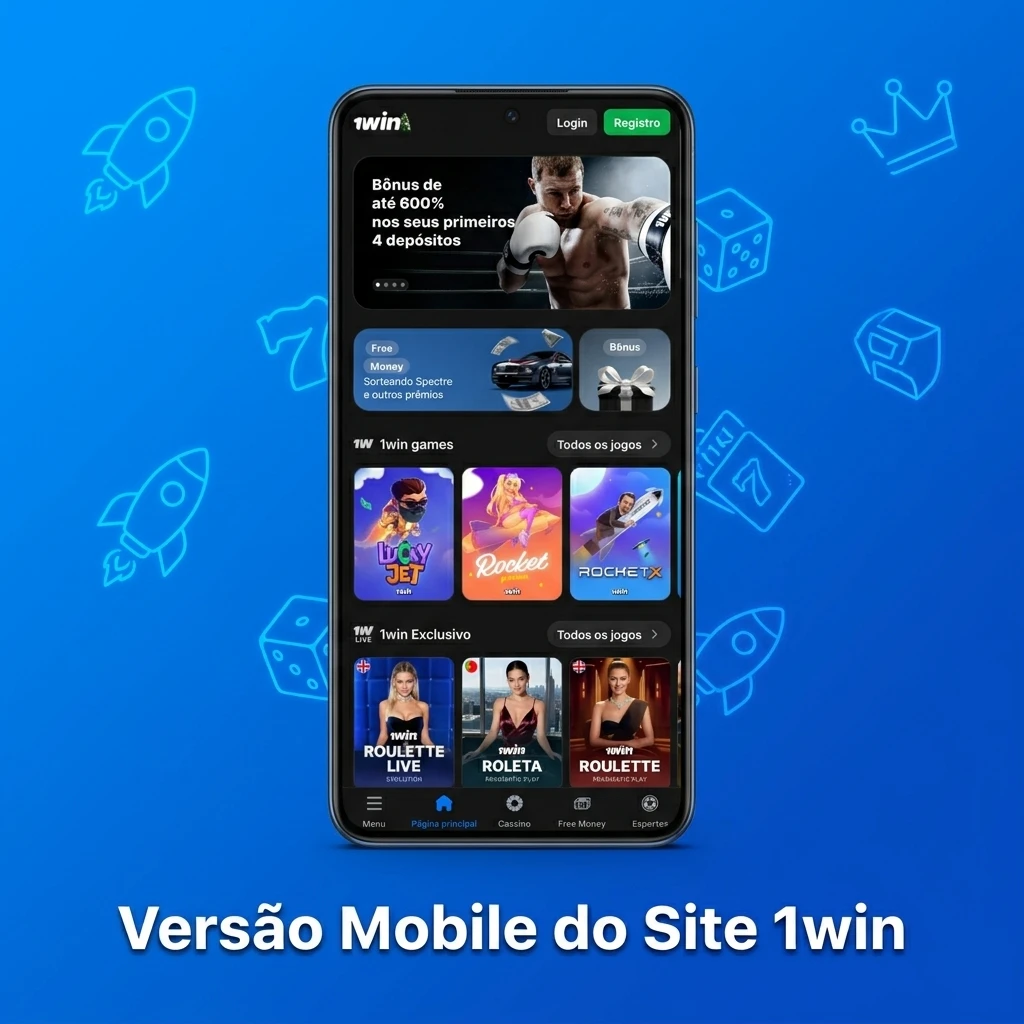 Versão mobile do site 1win acessível em smartphone e tablet pelo navegador, com apostas e cassino